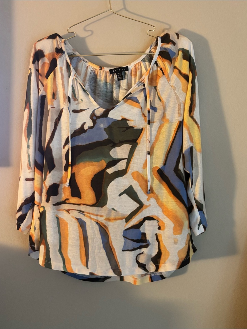 Tribal Abstract Print Cowl Neck Tunic Top M - Picture 2 of 7